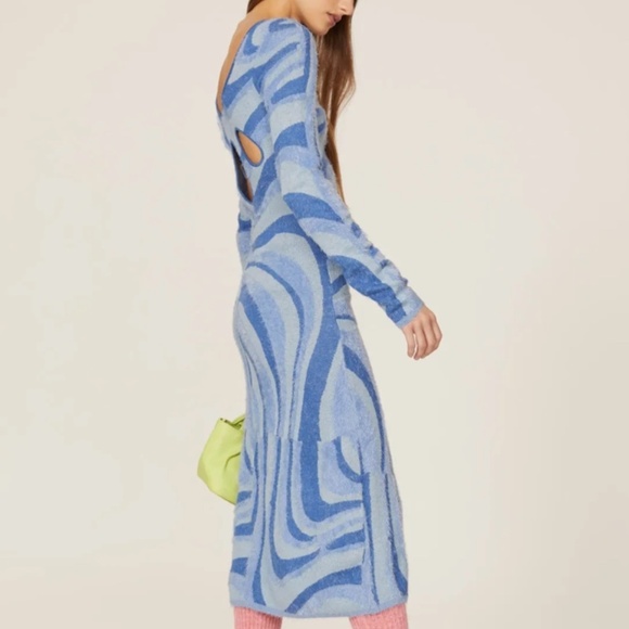House of Sunny NWT Blue Moon Swirl Cutout Sweater Midi Dress - Sea Blue - Size 8 - Picture 3 of 13